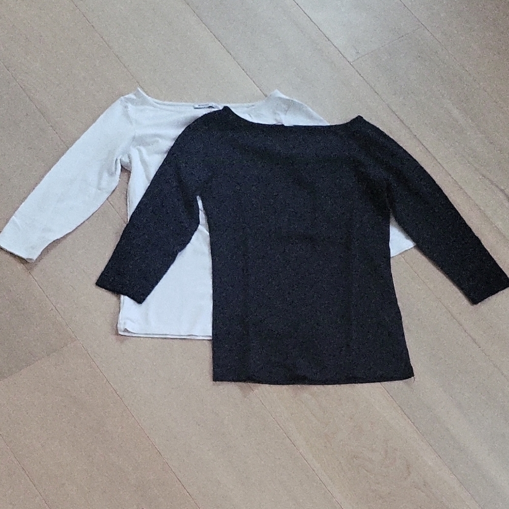 Zara Black and White Long Sleeve Tees Three Quarter Sleeve